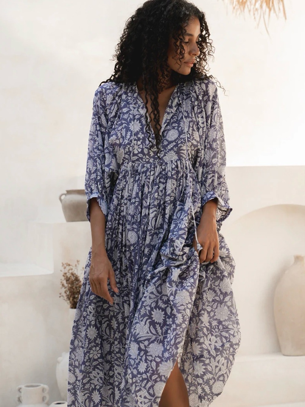Daughters of India Kyra Midi Dress in Blue Iris size XL